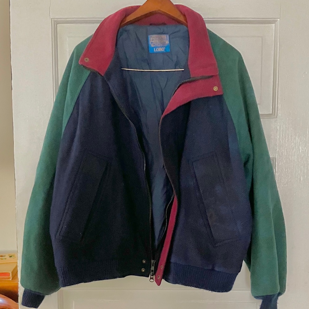 Pendleton Colorblock Bomber Jacket in Green and Navy